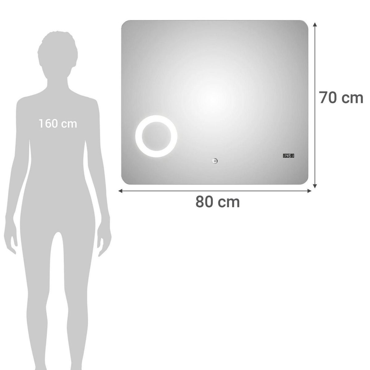 SENSI DACQUA - Espejo LED de Baño con Zoom Rectangular Los Ángeles 80x70cm