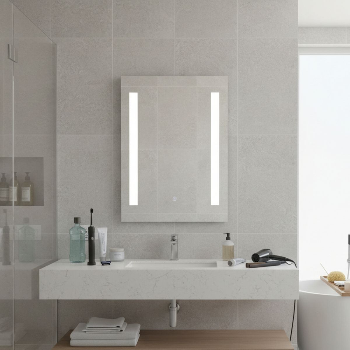SENSI DACQUA - Espejo LED de Baño Rectangular Desempañante París 50x70cm