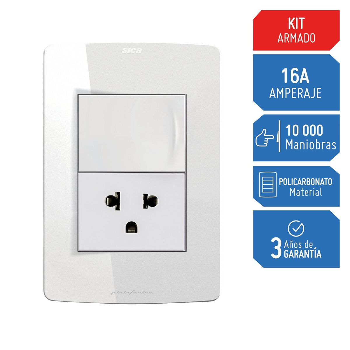 SILIGHT - Interruptor + Tomacorriente Simple P/T Silight Blanco