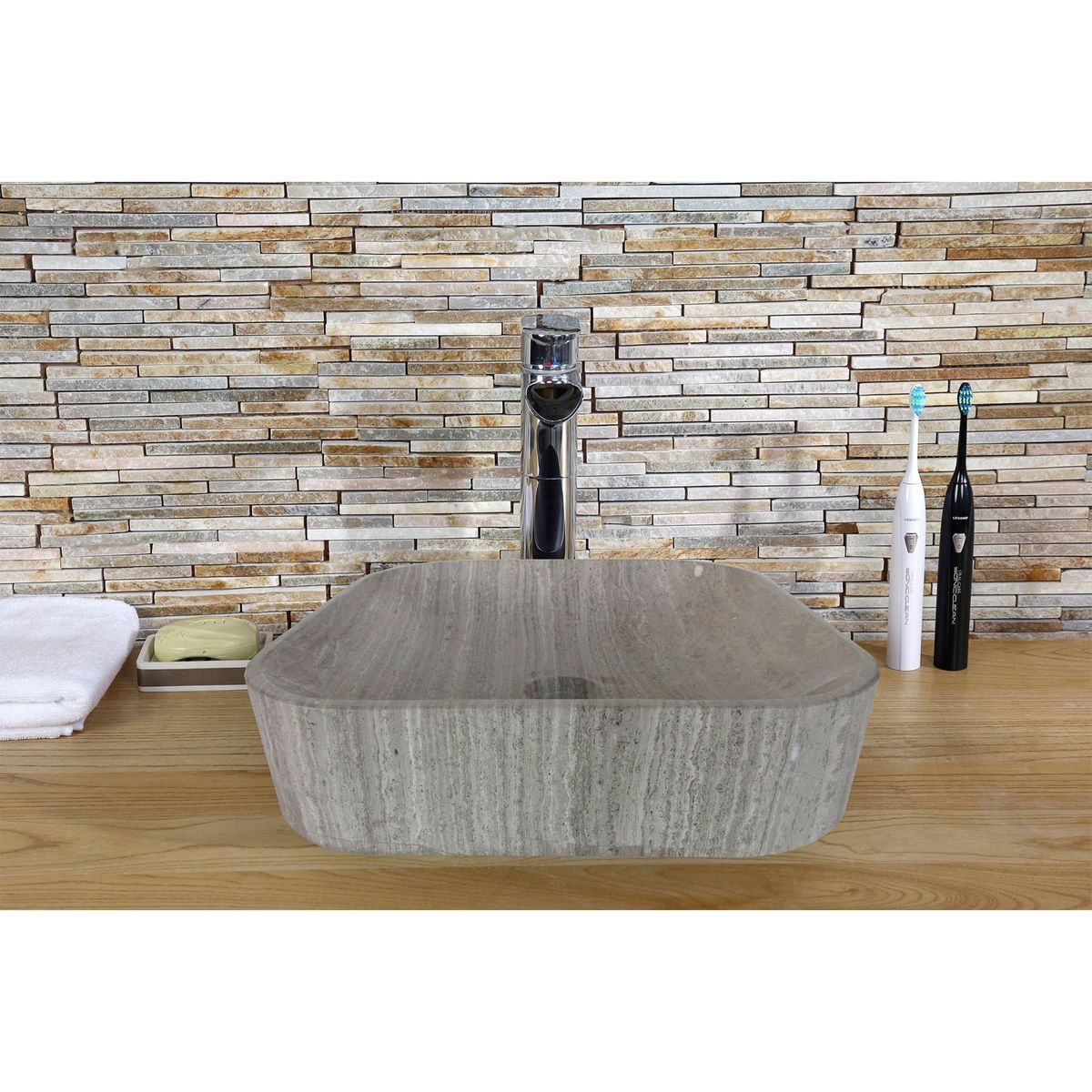 SENSI DACQUA - Lavamanos Cuadrado de Mármol Natural Pulido 40 x 40 cm