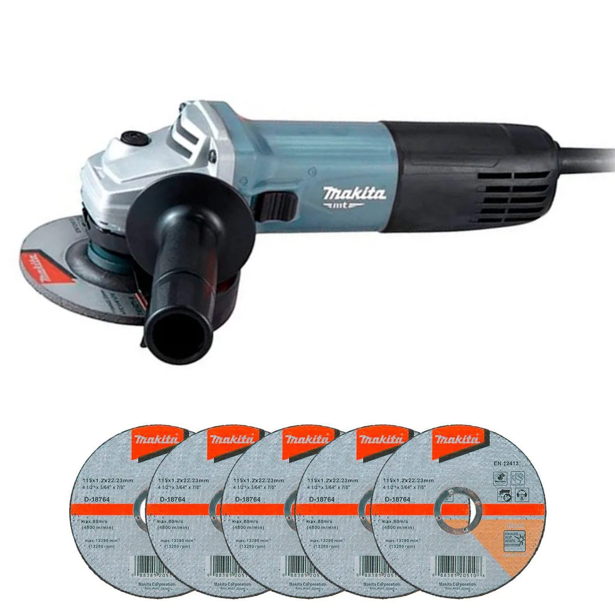 MAKITA - Amoladora Angular Eléctrica Makita 4-1/2" 850W + 5 Discos