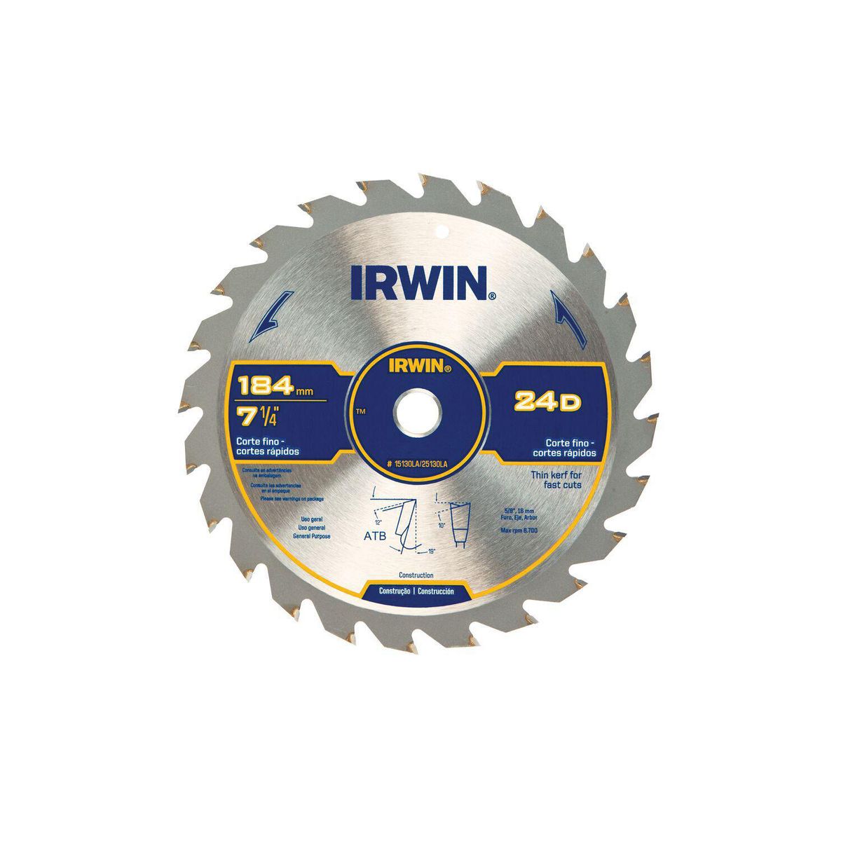IRWIN - Disco Sierra Circular para Madera 7 1/4" 24 Dientes 15130LA
