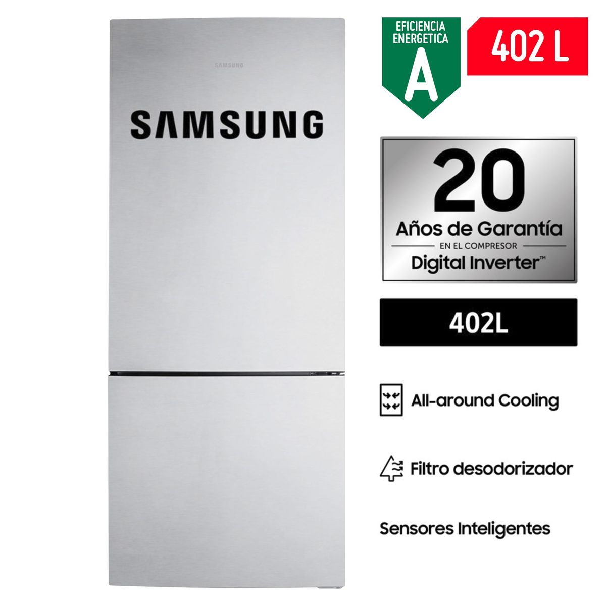 SAMSUNG - Refrigeradora Samsung 402 Lt Bottom Freezer RL4003SBASL Blanco