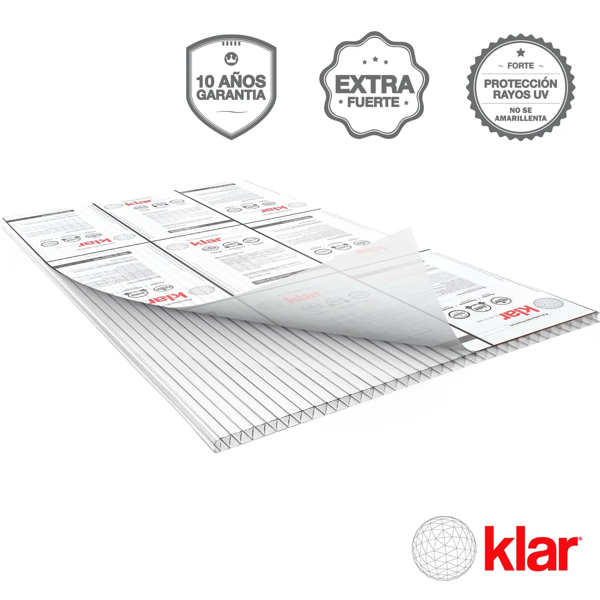 KLAR - Plancha de Policarbonato Alveolar Klar 6 mm 1.05 m X 5.8 m Transparente