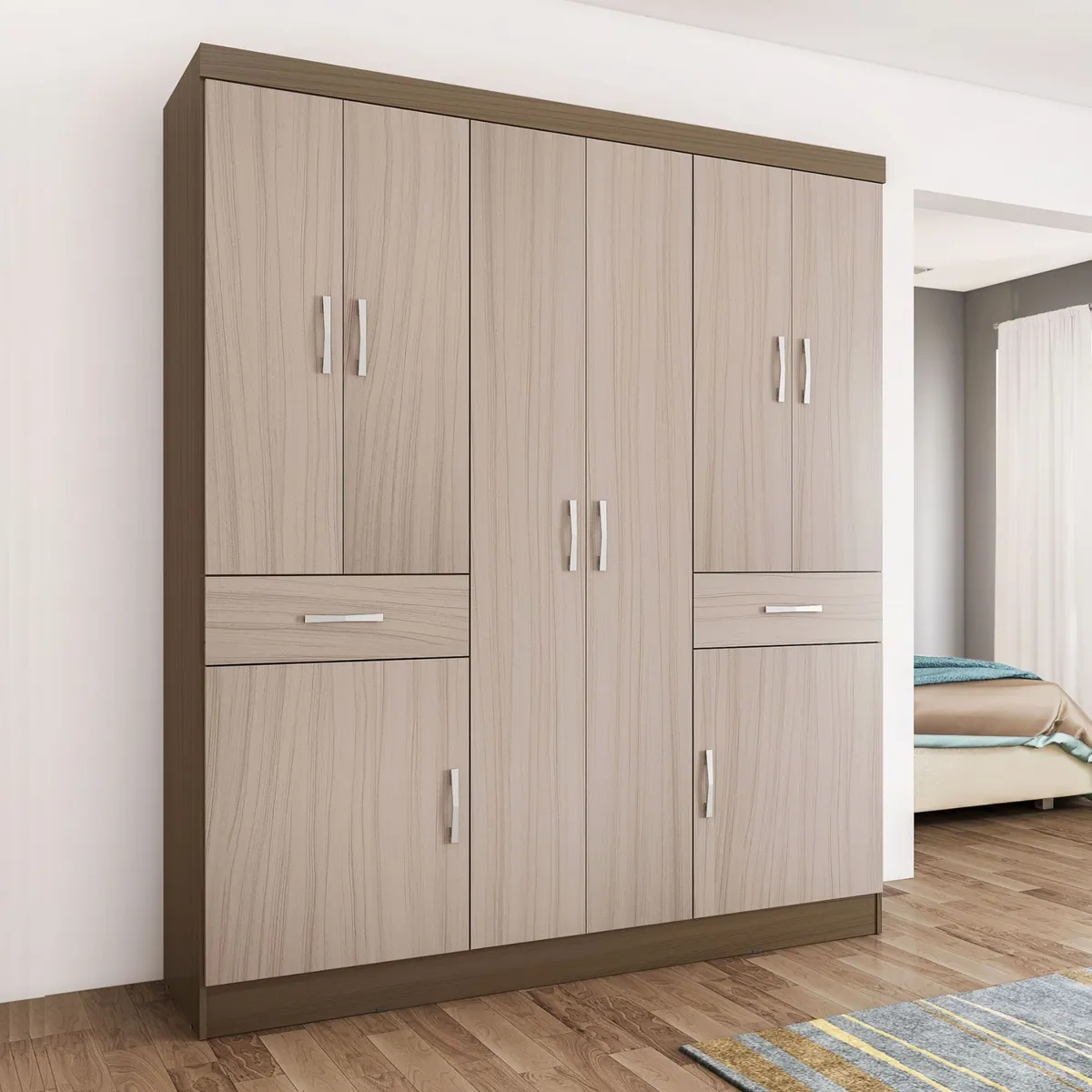 CASA BONITA - Ropero 8 Puertas 2 Cajones 150x47x181cm Pamplona