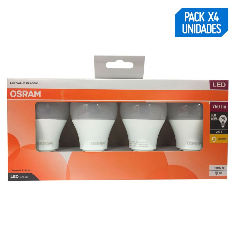 OSRAM - Pack x4 Foco LED 10w Luz Cálida E27