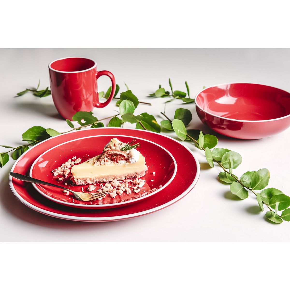 JUST HOME COLLECTION - Set de vajillas Rojo 16 Piezas