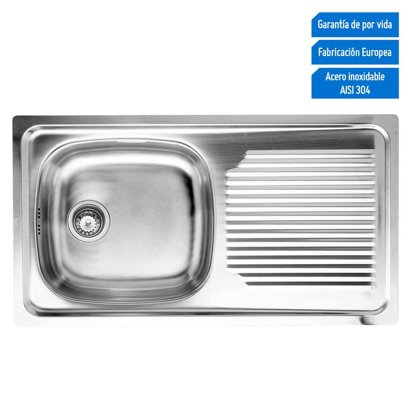 TEKA - Lavadero de Cocina Acero Inoxidable Teka 1 Poza con Escurridero 79.8x43.8cm