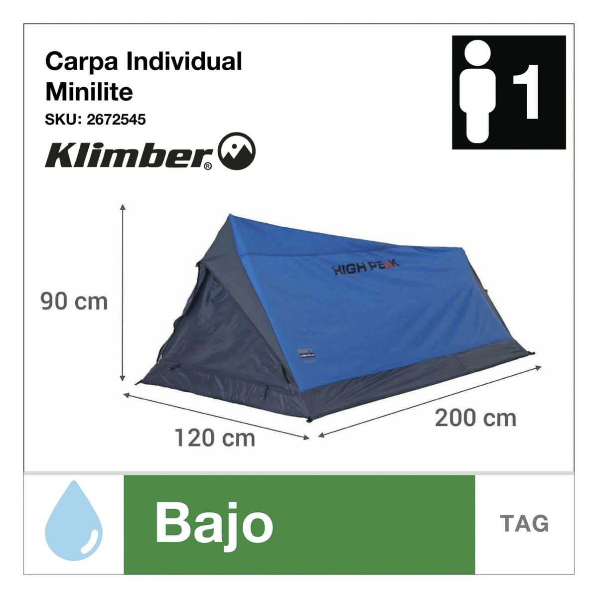 KLIMBER - Carpa Para 1 Personas Modelo Minilite Color Verde