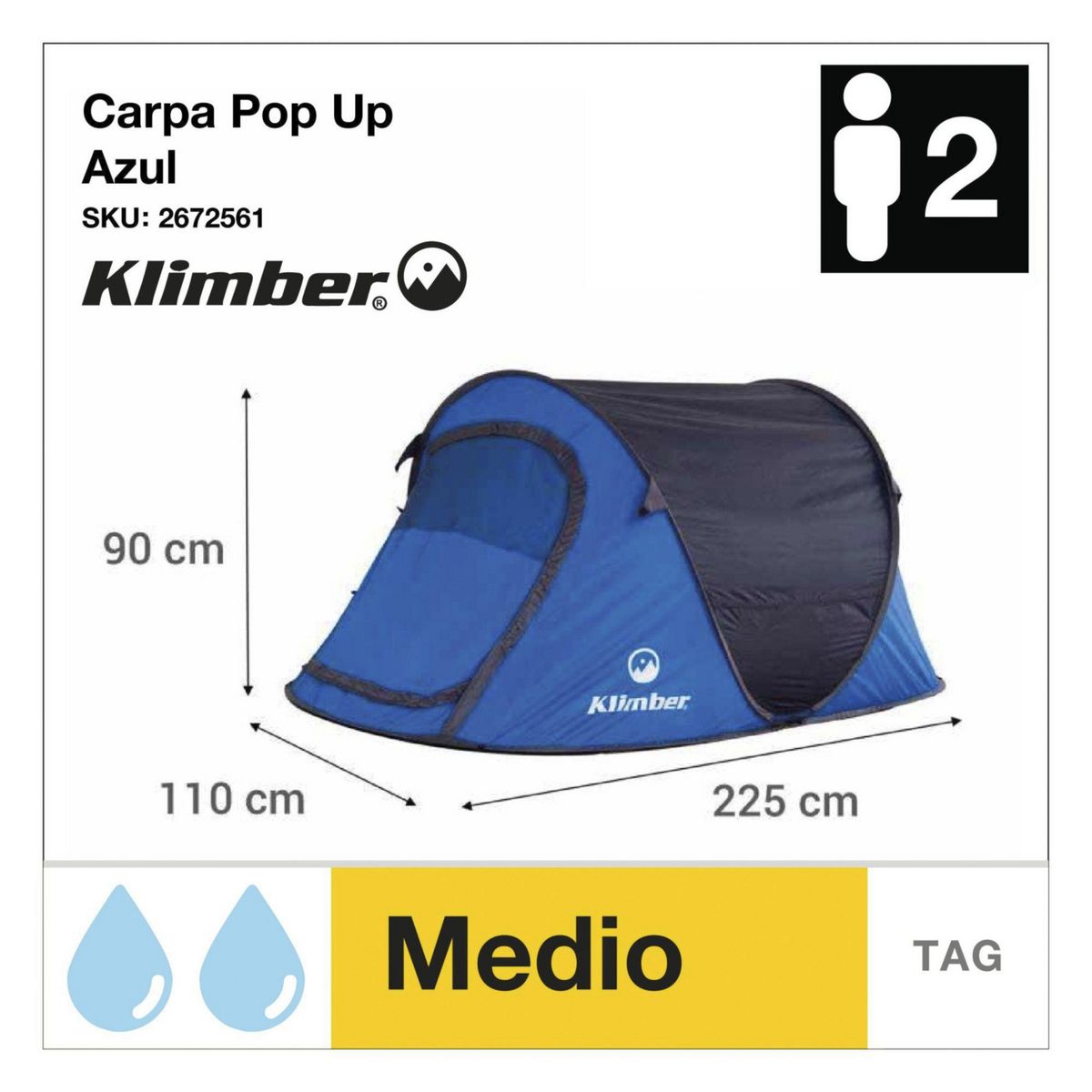 KLIMBER - Carpa para 2 Personas Pop Up Azul