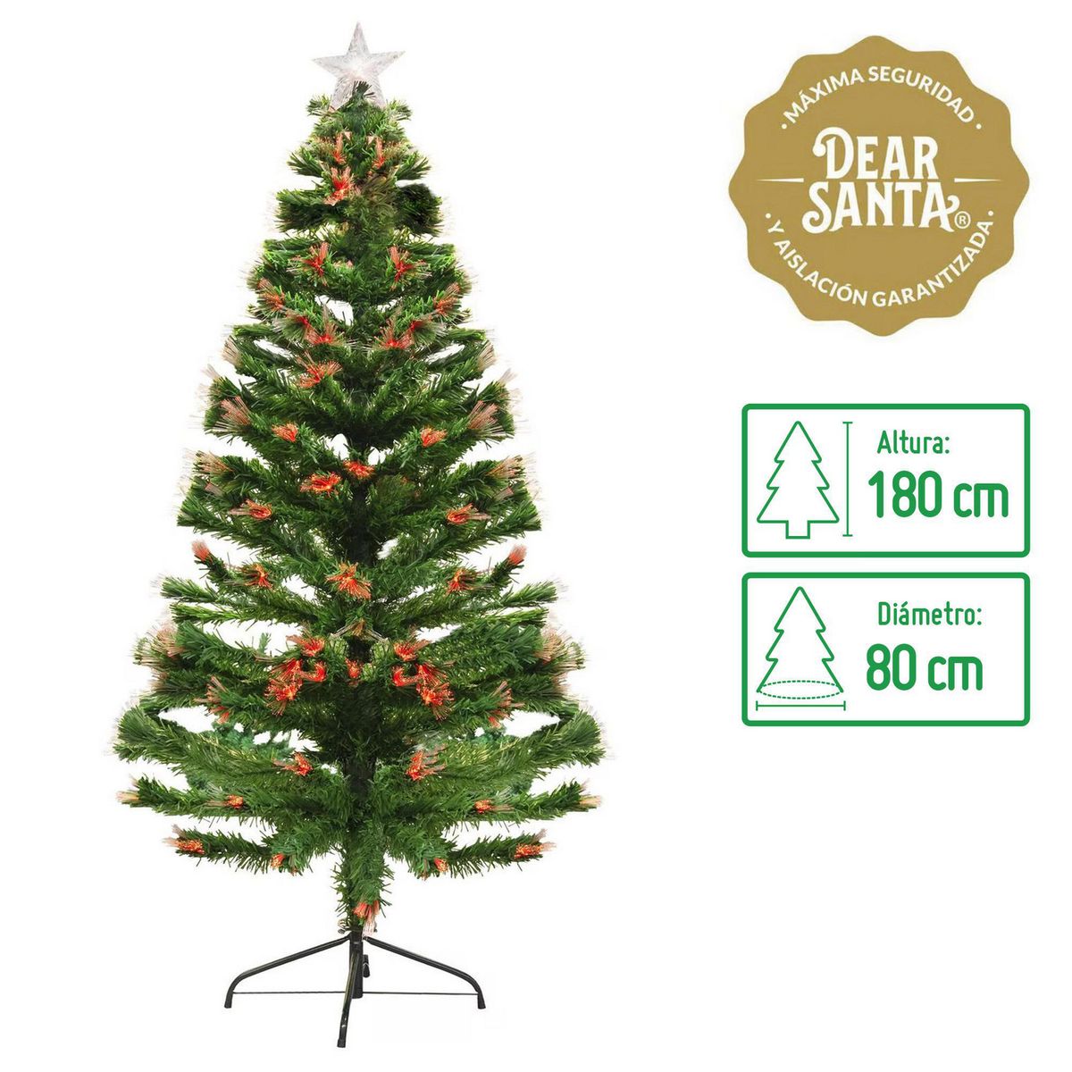 DEAR SANTA - Árbol de Navidad 180cm Fibra Óptica Verde