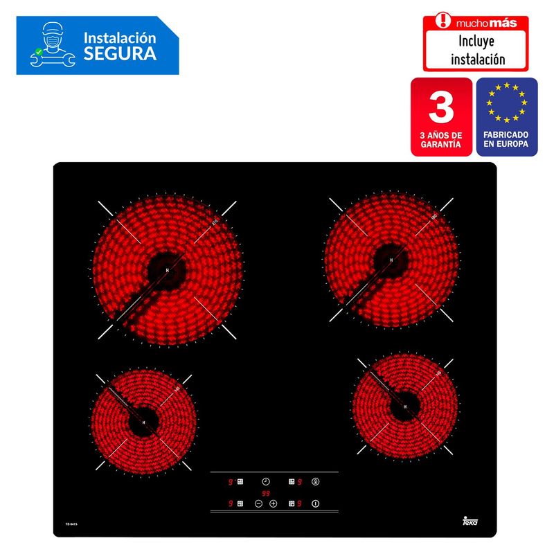 TEKA - Cocina Empotrable Teka Eléctrica Vitrocerámica 4 Quemadores TB 6415 Negro