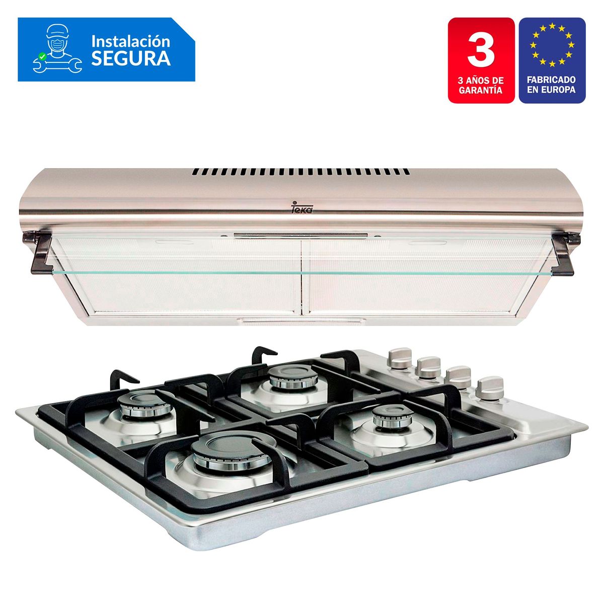 TEKA - Combo Teka Cocina Empotrable 4 Hornillas EP 60 4G + Campana Decorativa 60cm CL610