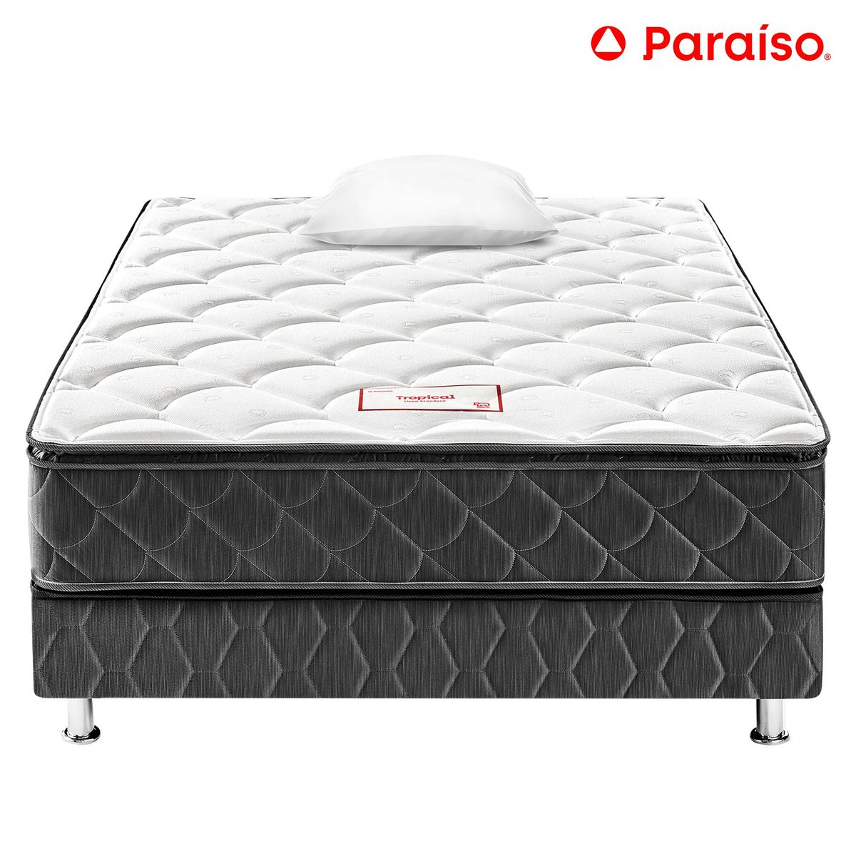 PARAISO - Cama Tropical Ergo 1.5 Plazas Gris + Colchón + Almohada + Protector