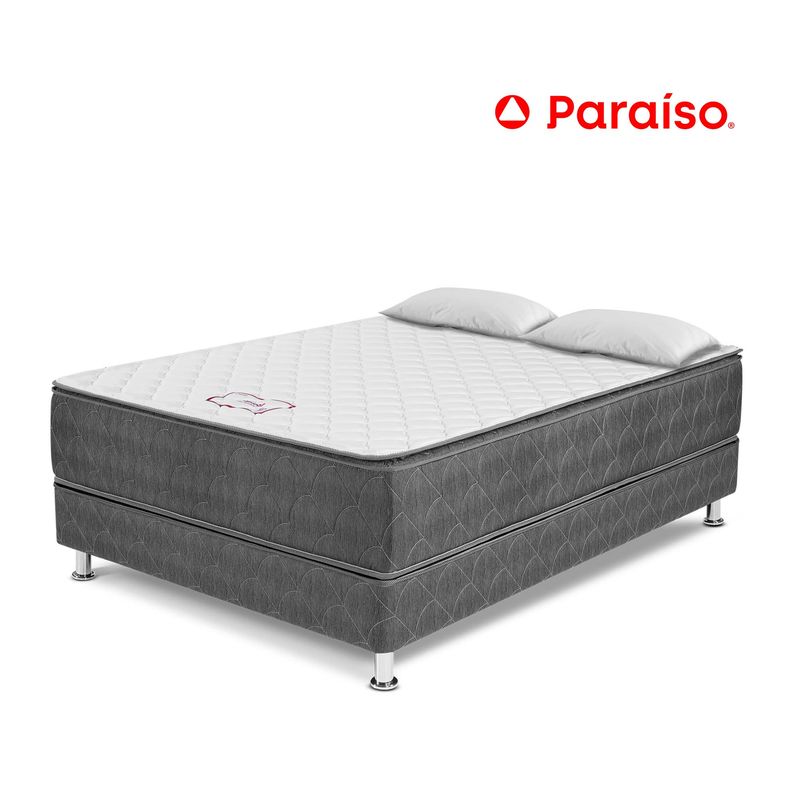 PARAISO - Cama Tropical Ergo 2 Plazas Gris + Colchón + 2 Almohadas + Protector