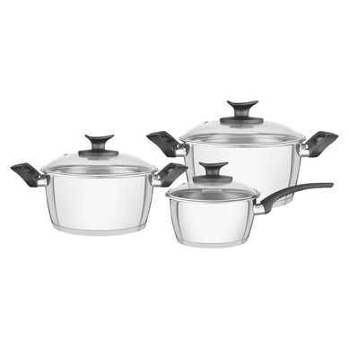 Juego de Ollas Inox Allegra Baquelita con Tapa de Vidrio 6 Piezas