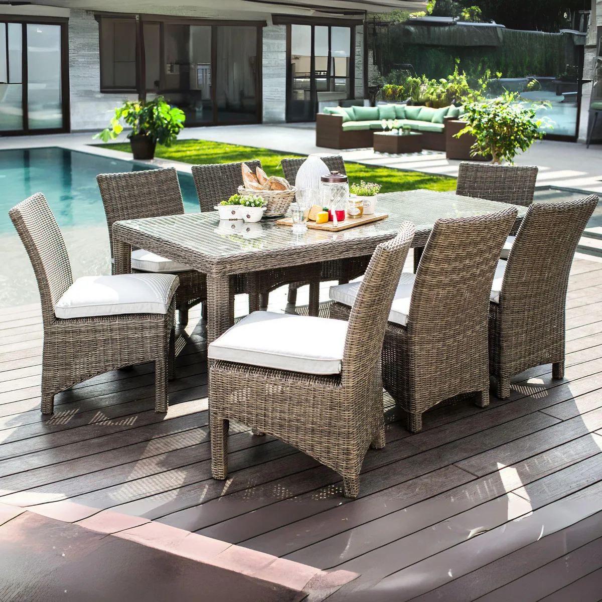 JUST HOME COLLECTION - Juego de Comedor de Terraza 8 Personas Ratán Deli