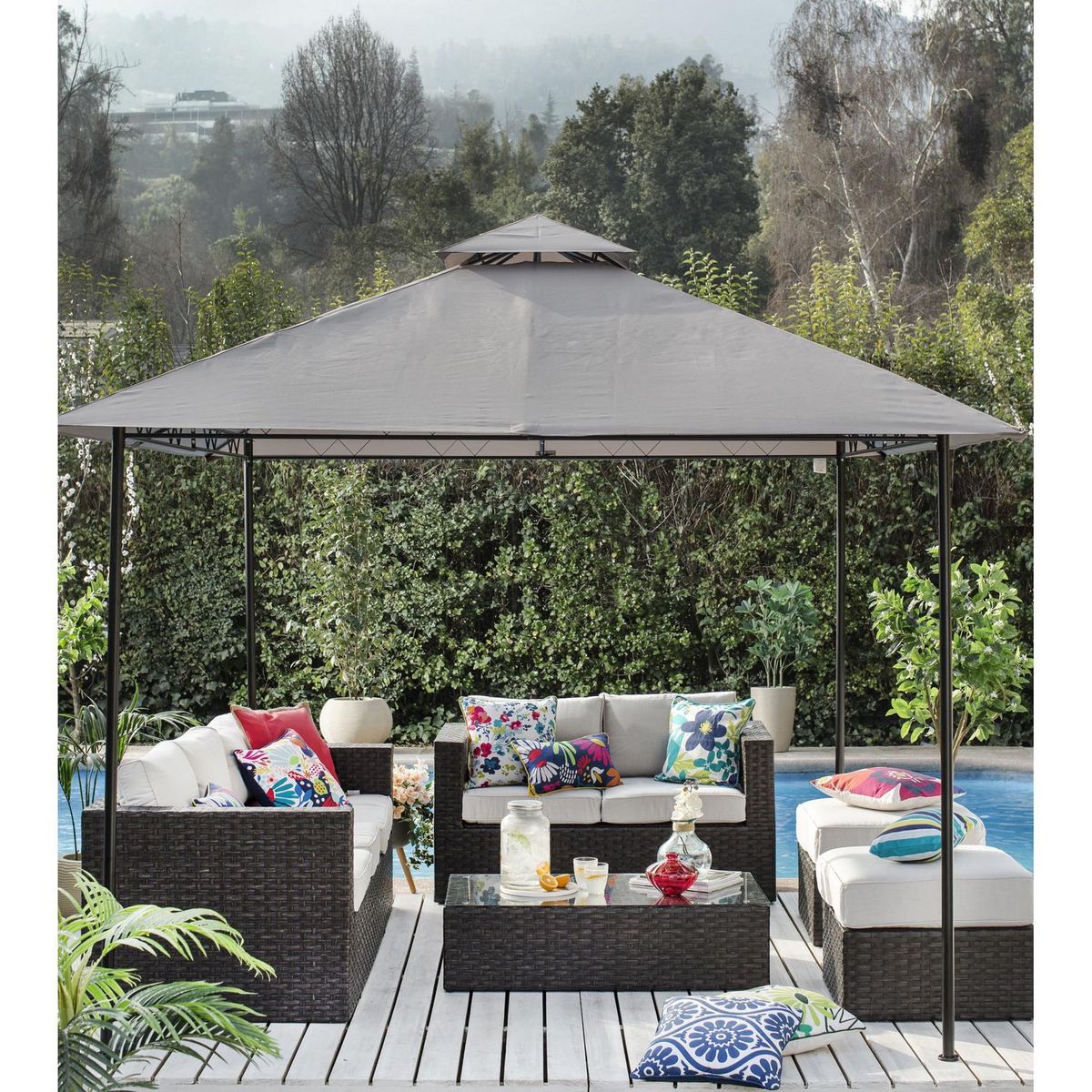 JUST HOME COLLECTION - Pérgola Armable Metal Taupe 2.95x2.95m