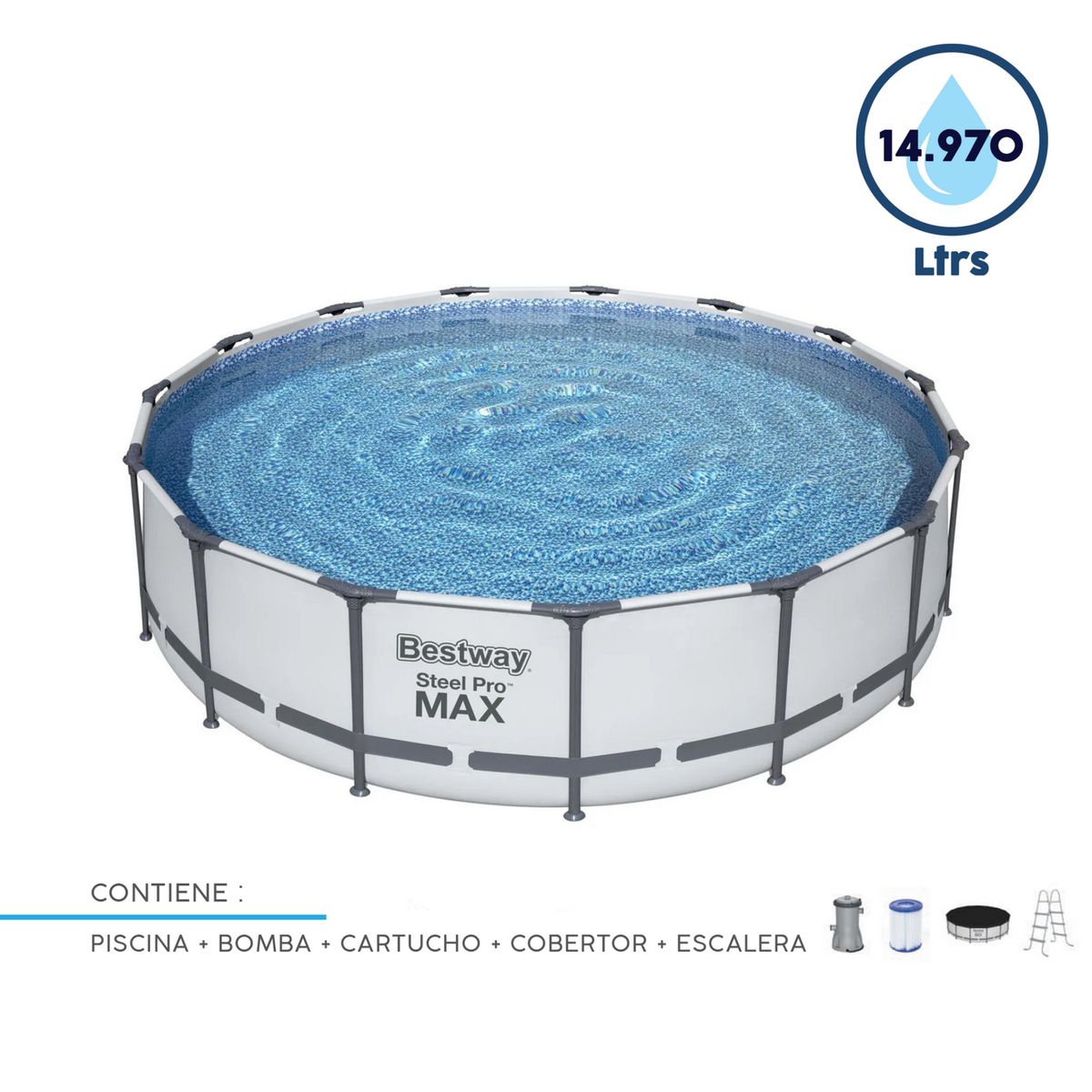 BESTWAY - Piscina Estructural Redonda con Bomba y Escalera Bestway Steel Pro MAX 457x107cm