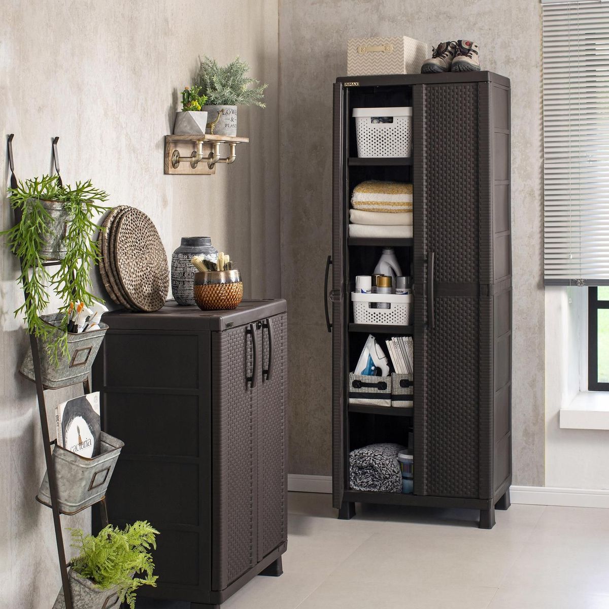 RIMAX - Armario Alto Rattan Marrón