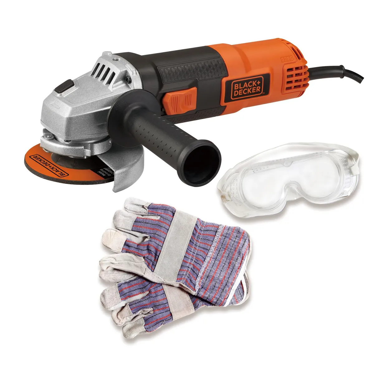 BLACK+DECKER - Amoladora Angular Black+Decker 4-1/2" 820W G720K + Guantes + Lentes Black+Decker