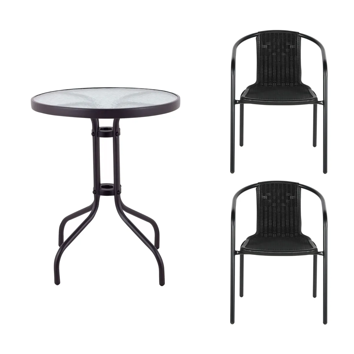 JUST HOME COLLECTION - Juego de Balcon - Mesa de Vidrio Redonda 60 CM + 2 Sillas Look