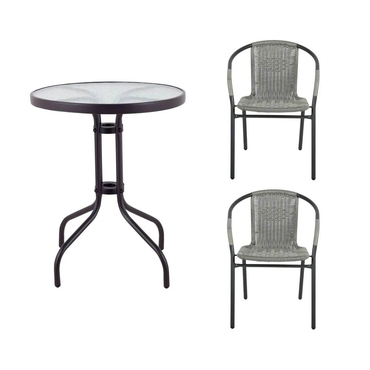 JUST HOME COLLECTION - Juego de Balcón - Mesa de vidrio Redonda 60 CM + 2 Sillas Ratan