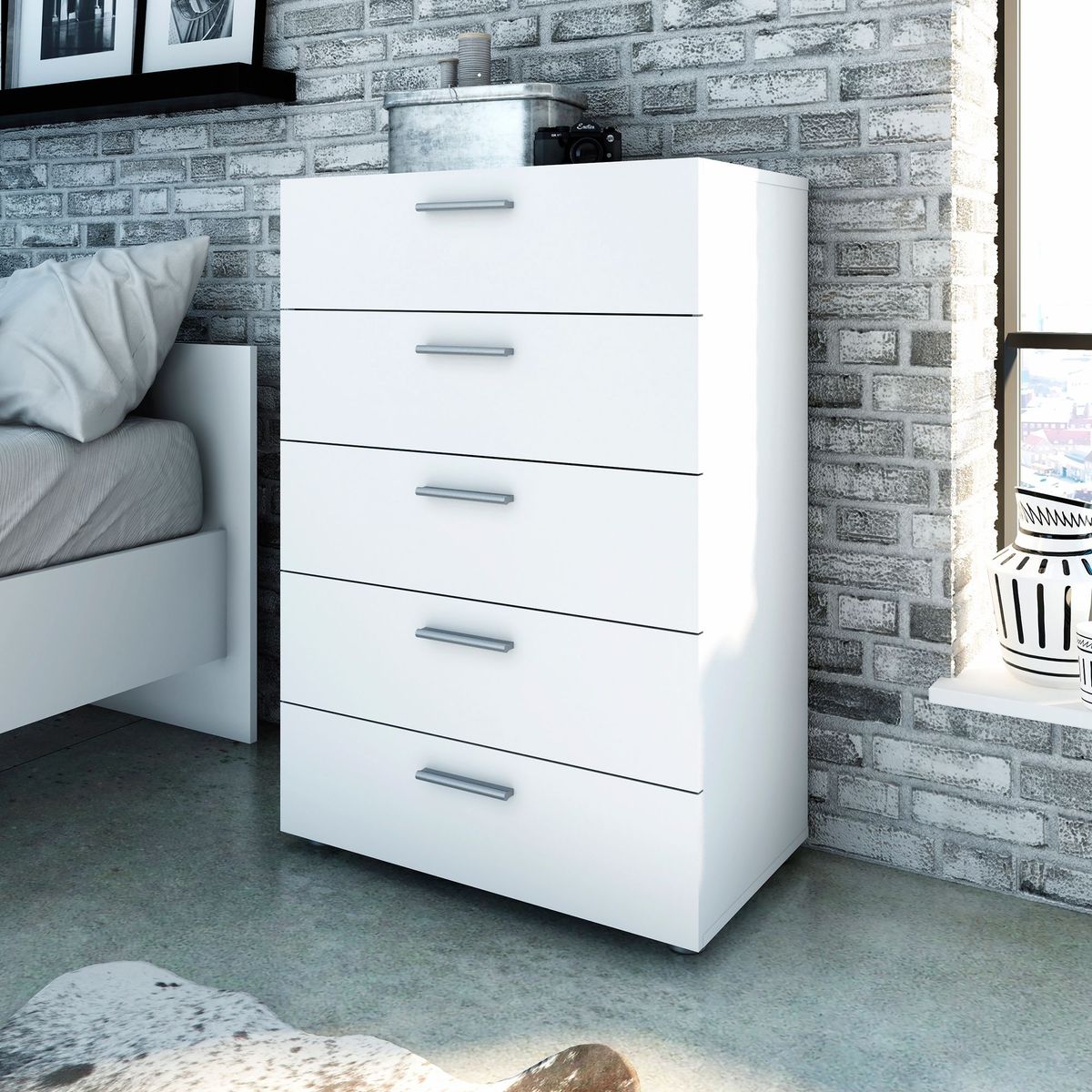 TVILUM - Cómoda Pepe 5 Cajones Blanco