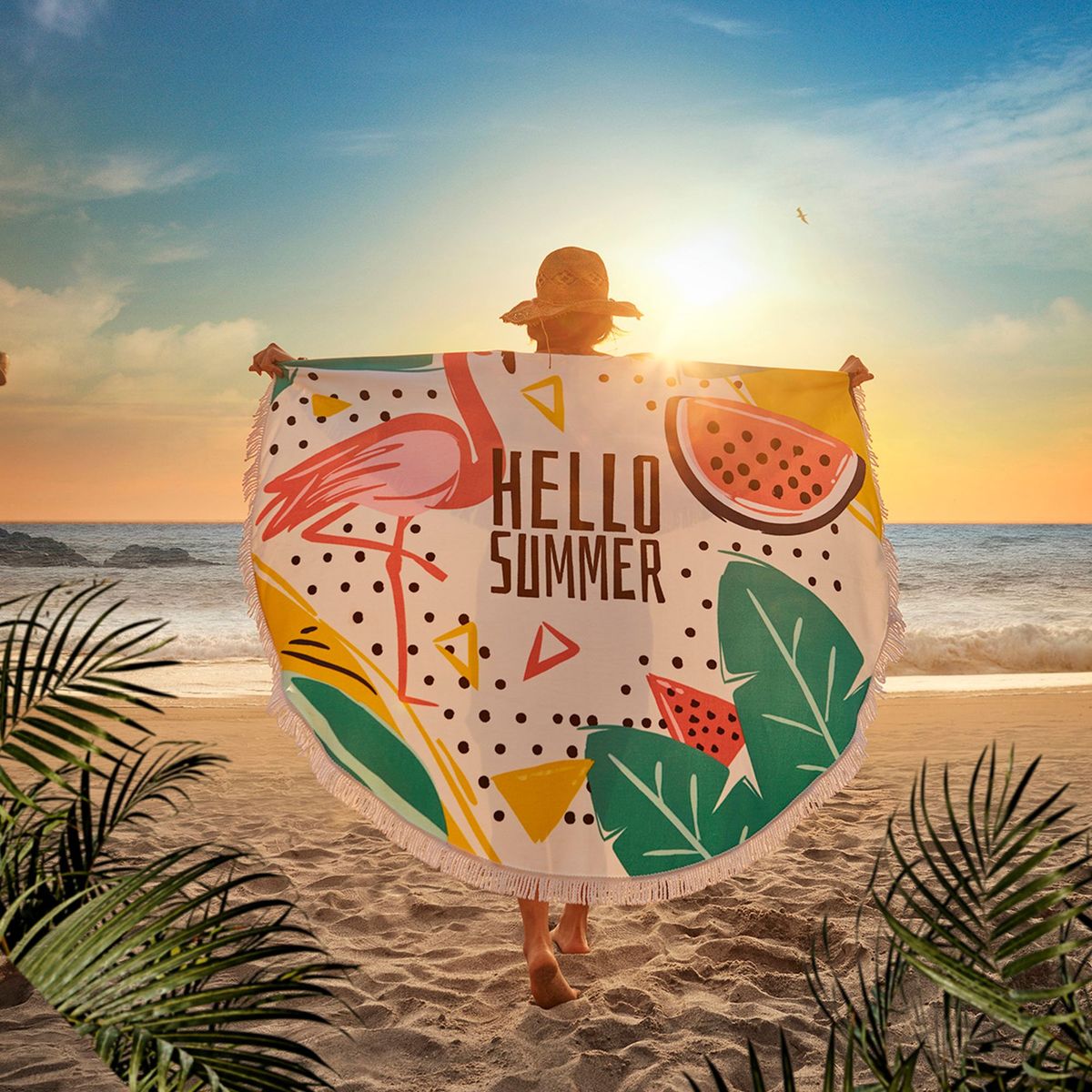 JUST HOME COLLECTION - Toalla de Playa Redonda Flamenco 150cm