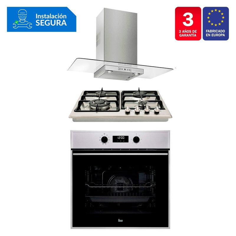 TEKA - Combo Cocina Empotrable EH 60 4G TR CI + Campana ULTRASLIM DG 980 C/F + Horno HSB 635 SS