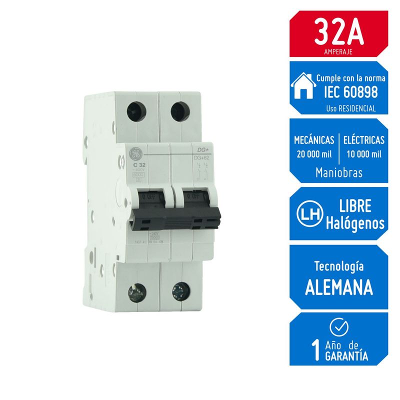 GENERAL ELECTRIC - Interruptor Termomagnético 2x32A GE