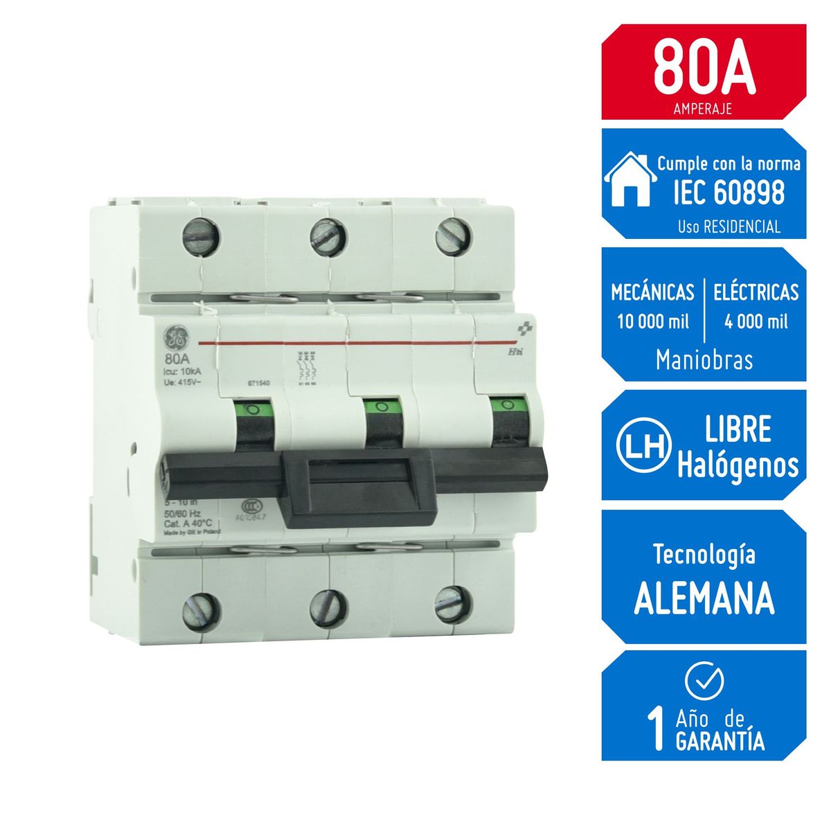 GENERAL ELECTRIC - Interruptor Termomagnético 3x80A GE