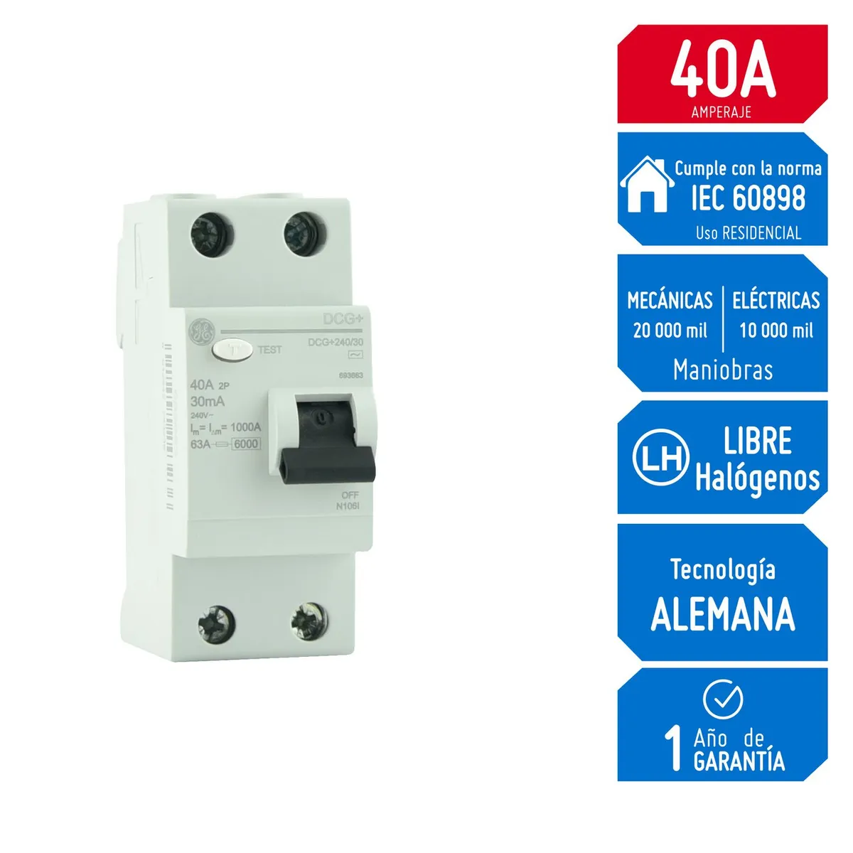 GENERAL ELECTRIC - Interruptor diferencial 2x40A General Electric