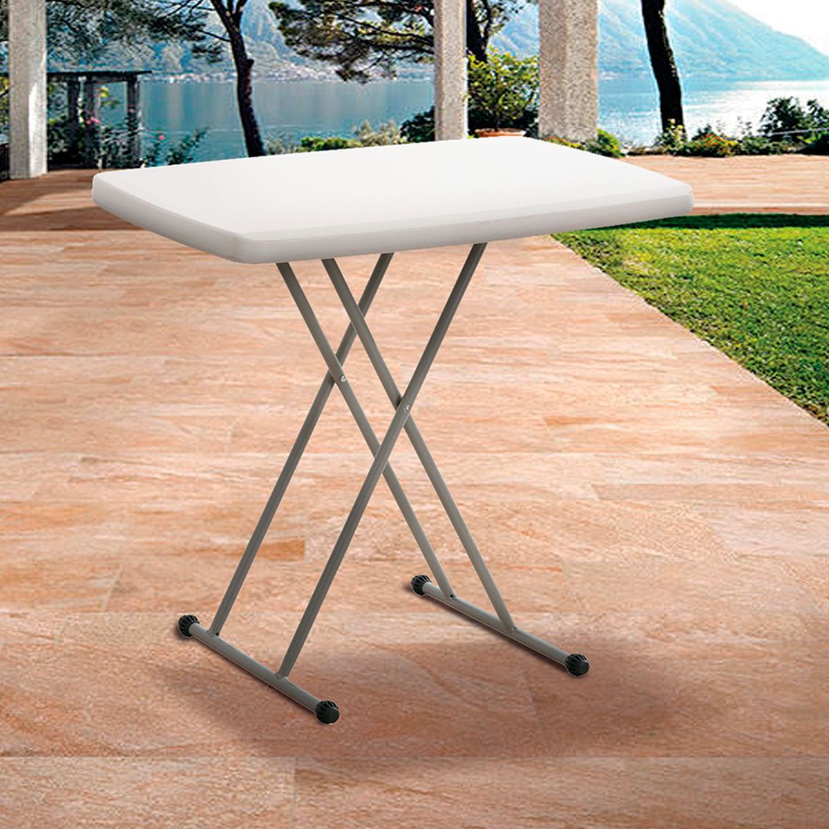 NORTHWEST - Mesa de Terraza Rectangular Blanca Regulable 77.5X50 CM