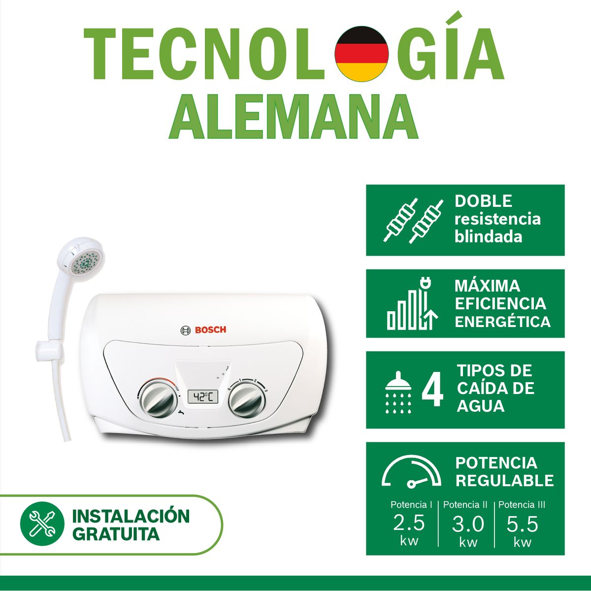 BOSCH - Rapiducha Bosch Premium 5.5kw Panel LCD + Accesorios