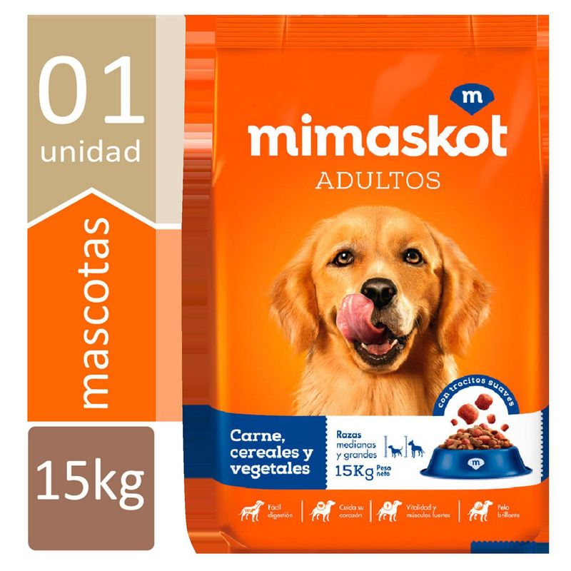 MIMASKOT - Mimaskot adultos 15kg de Carnes, cereales y vegetales raza mediana y grande