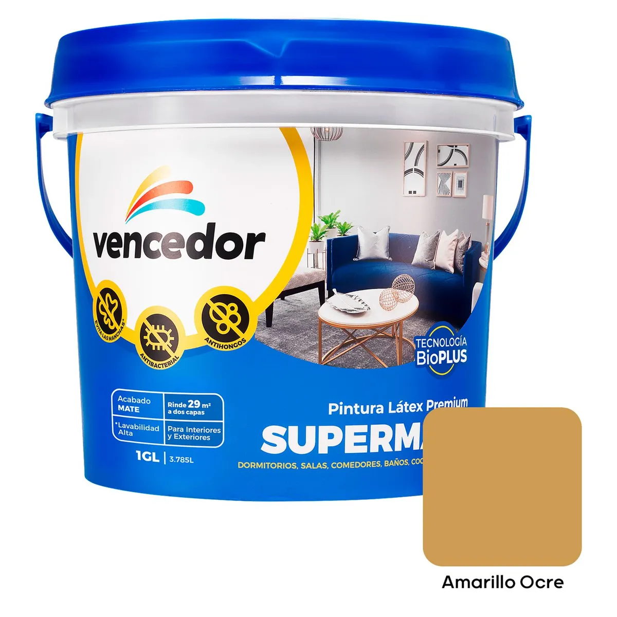SUPERMATE - Pintura Super Antibacterial Amarillo Ocre 1GL