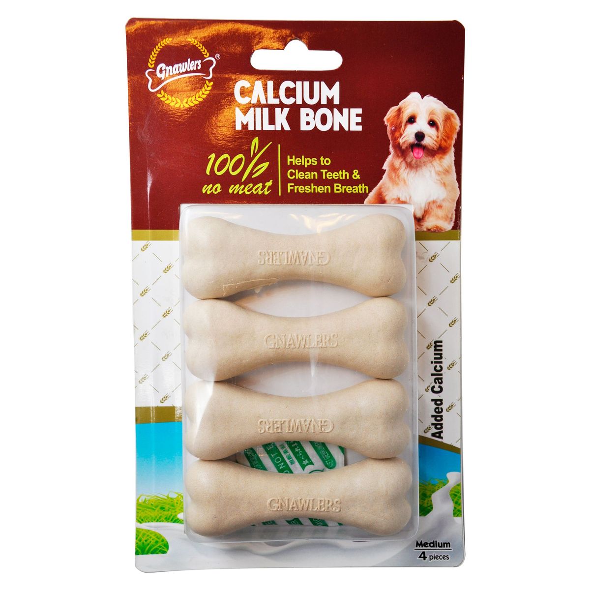 GNAWLERS - Hueso Masticable para Perro Todas las Razas Cachorro y Adulto x 4 unidades Sabor Leche