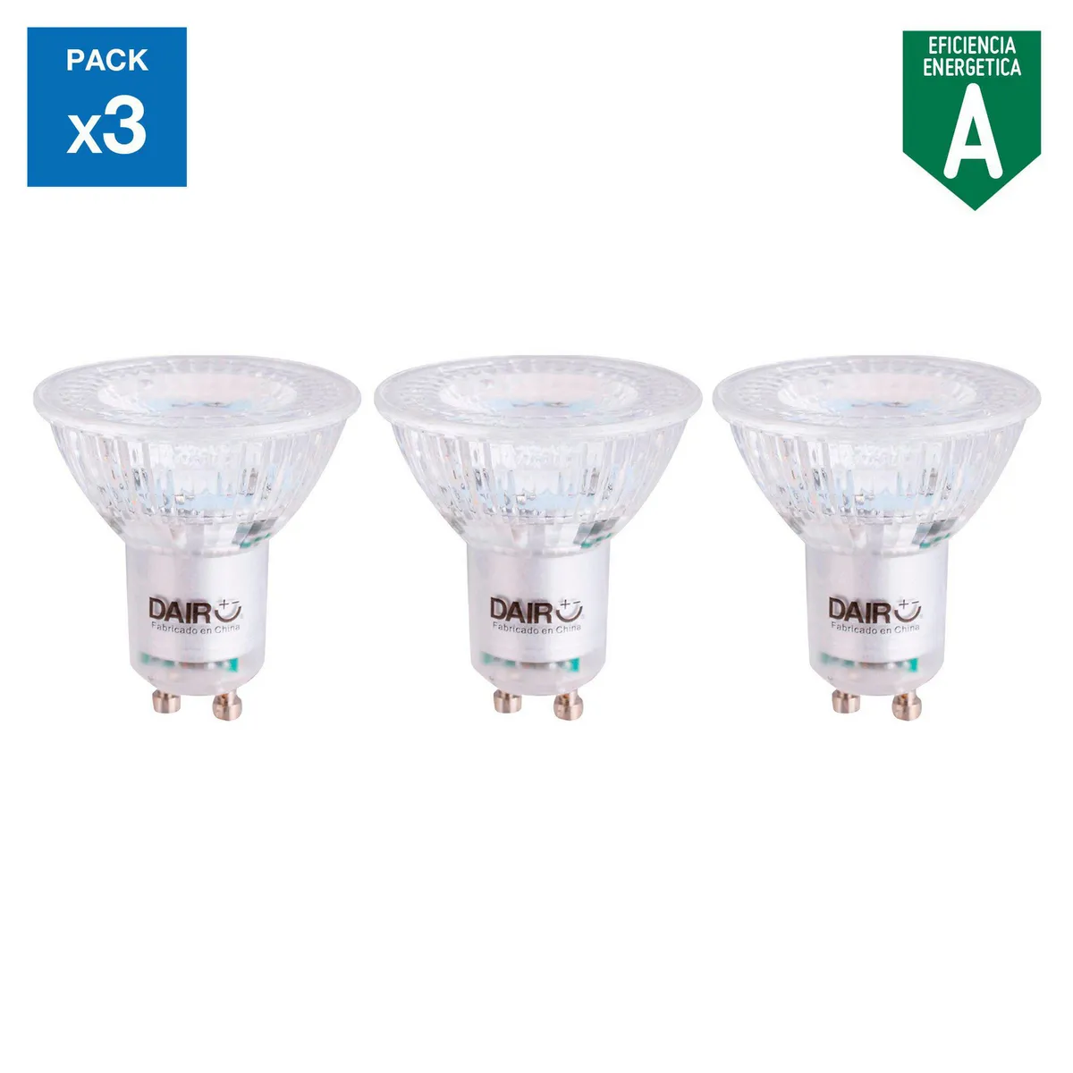 DAIRU - Pack x3 Focos LED Dicroicos 4.3W Gu10 Luz Cálida