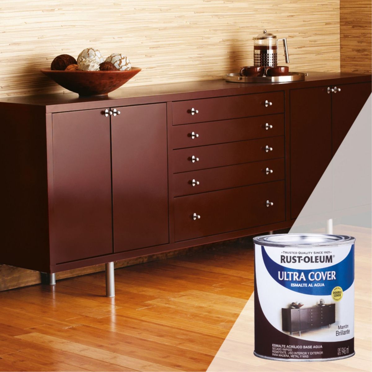 RUST OLEUM - Esmalte al Agua Ultra Cover Marrón Brillante 0,946L