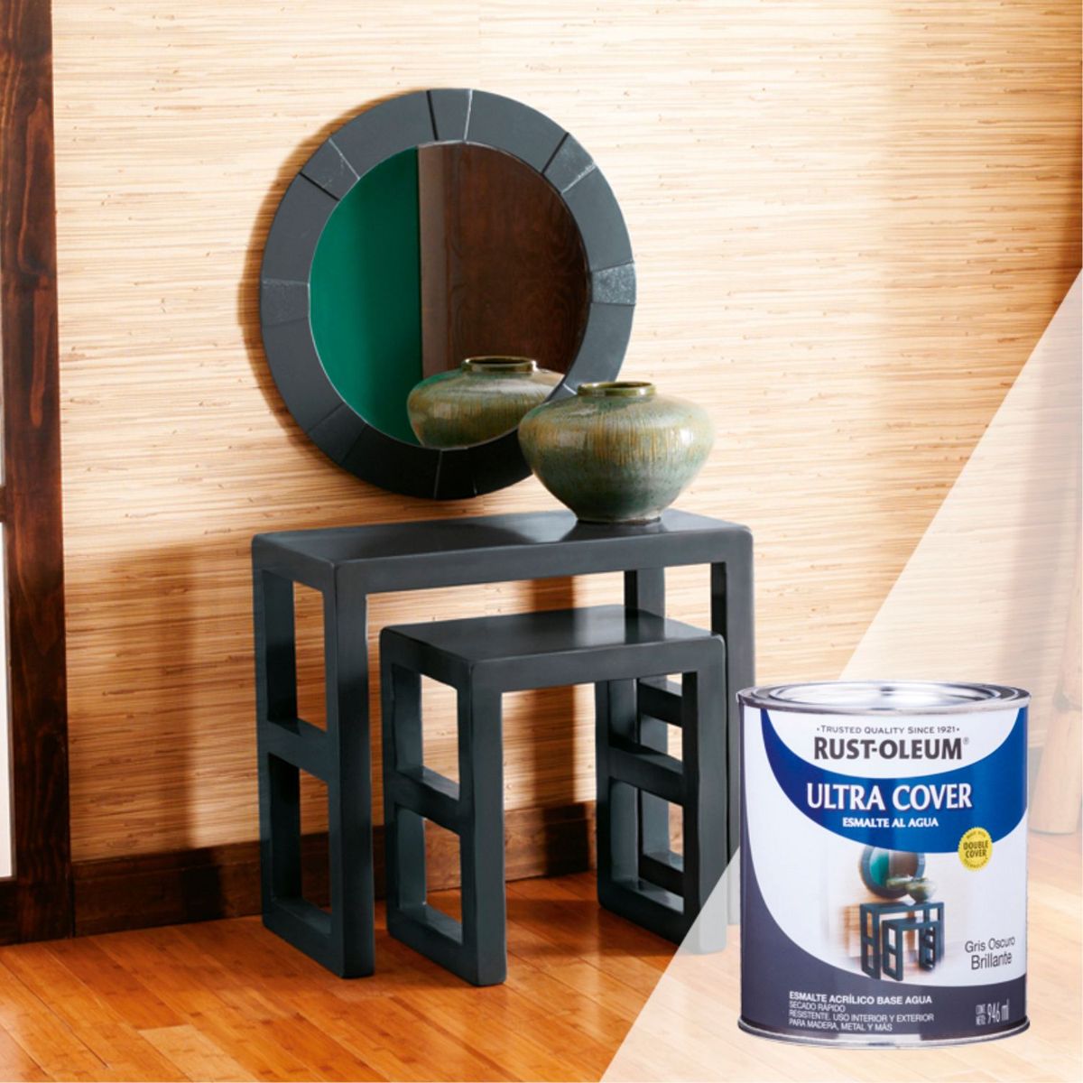 RUST OLEUM - Esmalte al Agua Ultra Cover Gris Oscuro Brillante 0,946L
