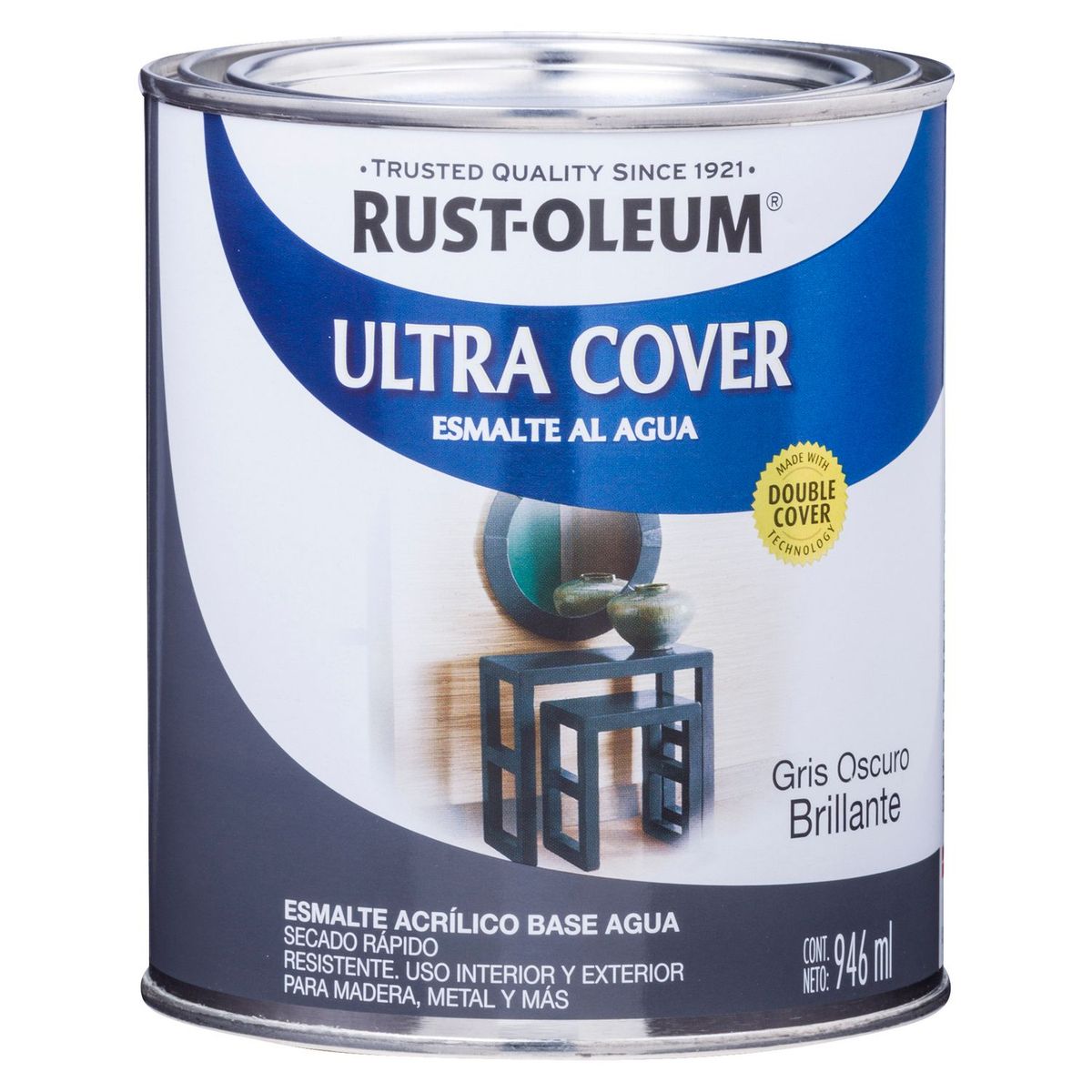 RUST OLEUM - Esmalte al Agua Ultra Cover Gris Oscuro Brillante 0,946L