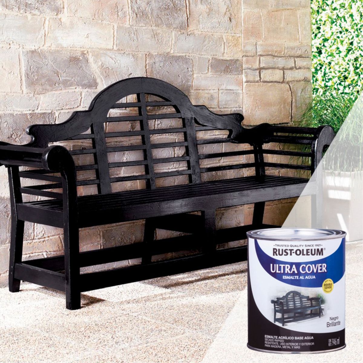 RUST OLEUM - Esmalte al Agua Ultra Cover Negro Brillante 0,946L