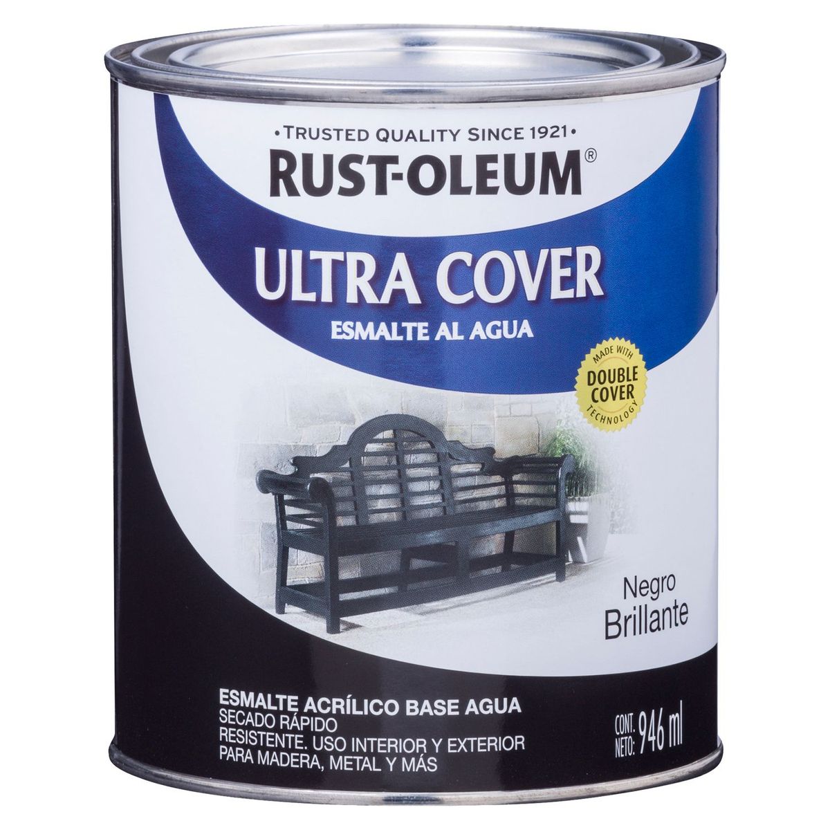 RUST OLEUM - Esmalte al Agua Ultra Cover Negro Brillante 0,946L