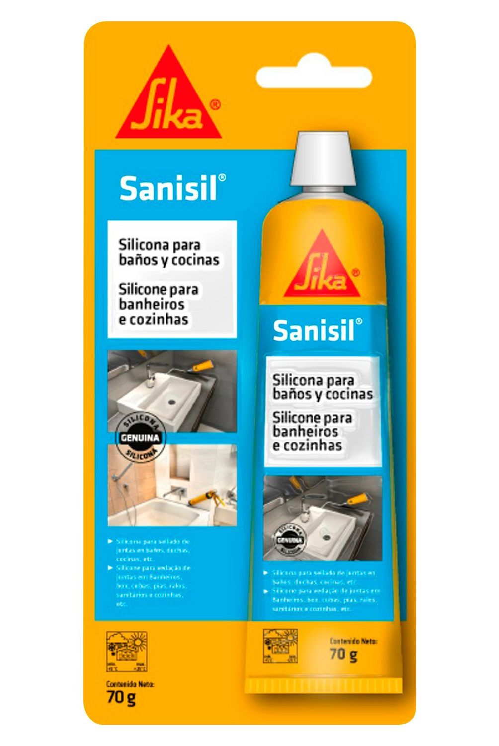 SIKA - Silicona Antihongos Para Baños Y Cocinas Sanisil Blanco 70gr