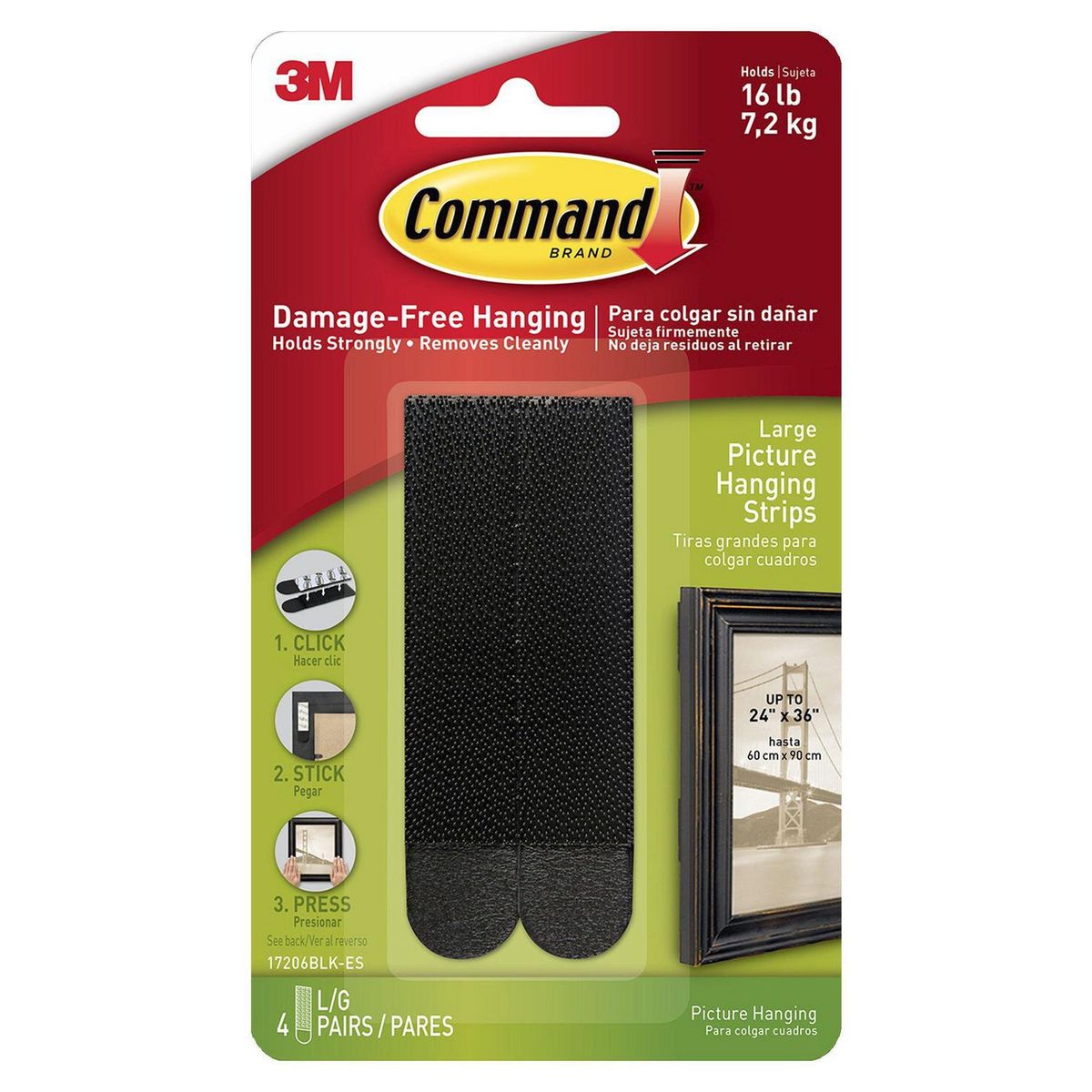 3M - Tiras Command 3M Grandes para Colgar Cuadros Negras x 4 unid.