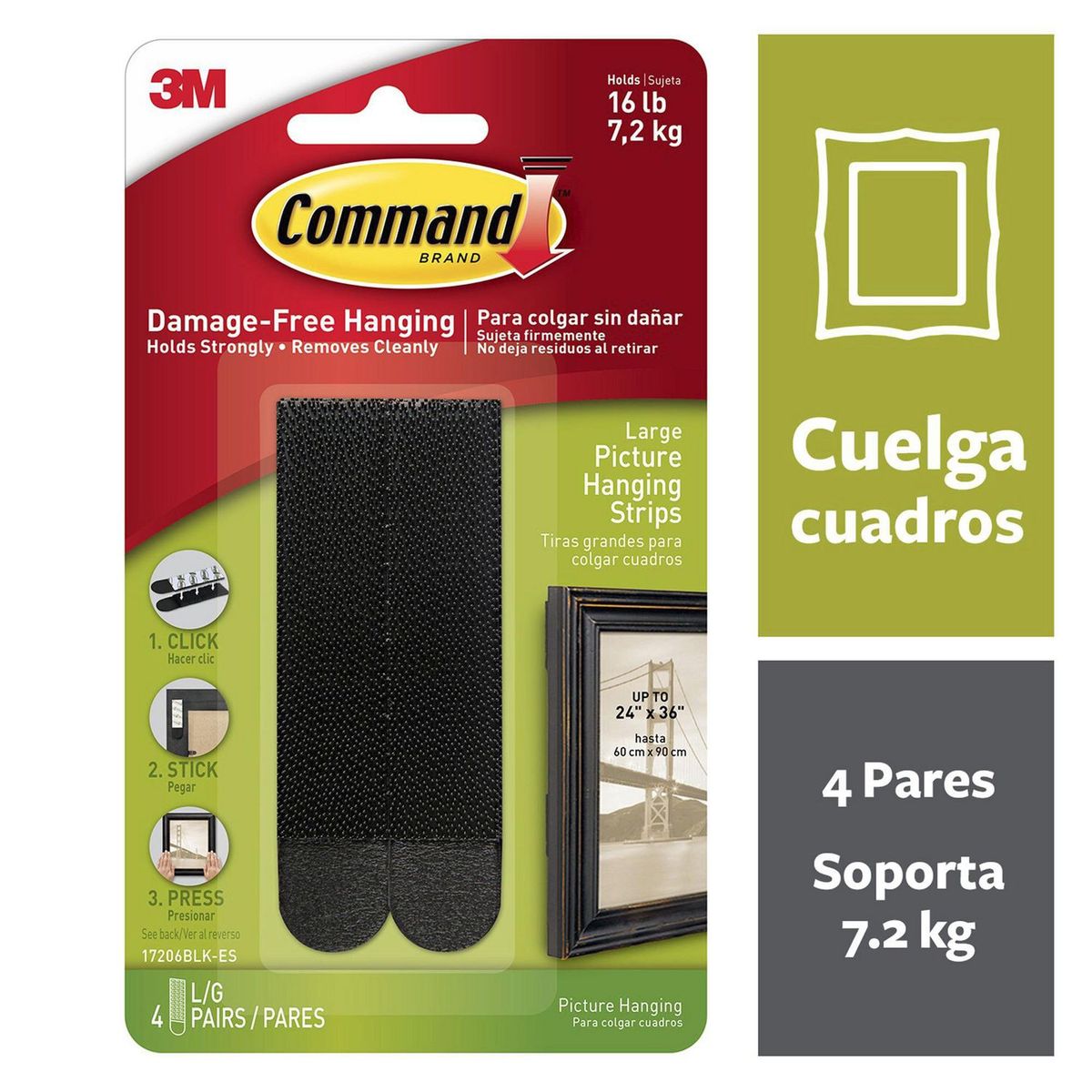 3M - Tiras Command 3M Grandes para Colgar Cuadros Negras x 4 unid.