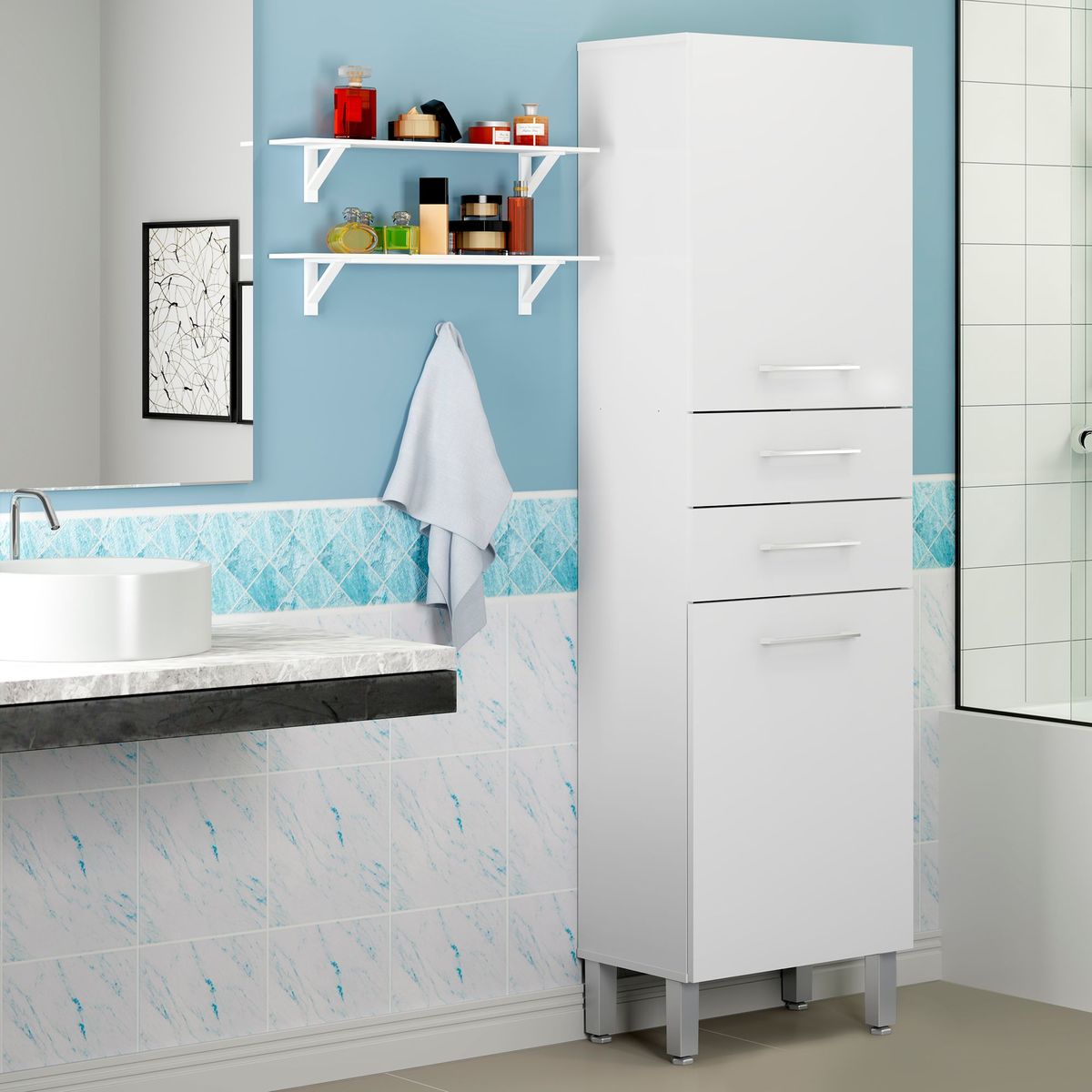 MADESA - Mueble de Baño Organizador Auxiliar Blanco Cuatro Puertas