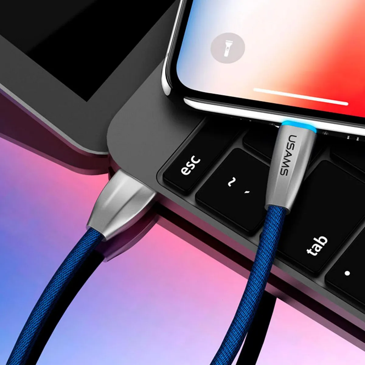 USAMS - Cable Tipo-C U-Light Tejido 1.2m Azul