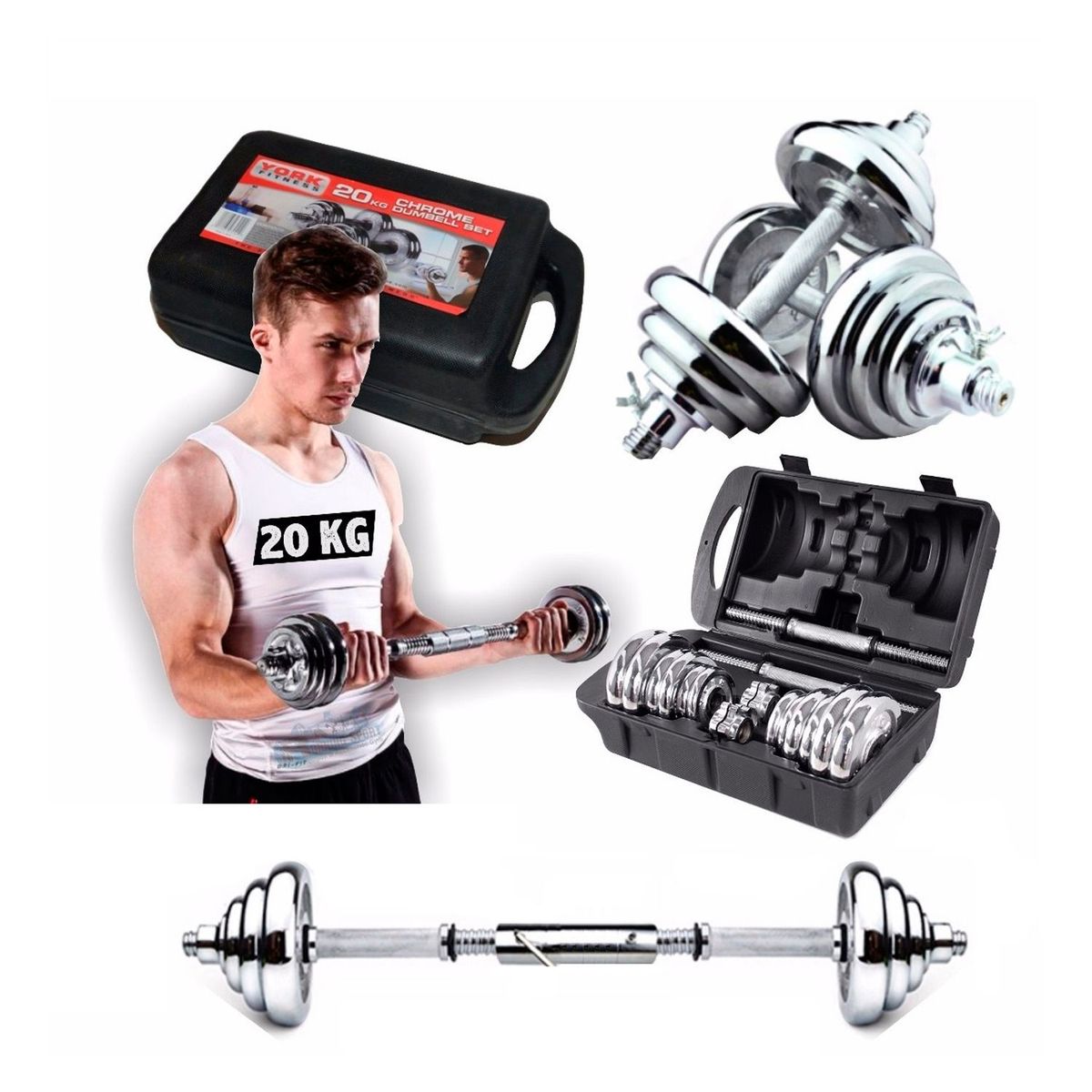 SPORTFITNESS - Set 20K Cromada Male con Adaptador
